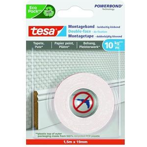 Tesa 77742-00000-00 Mounting Tape for Wallpaper & Plaster 10kg/m, 1,5m x 19mm, wit