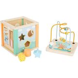 Small foot - Pastel activiteiten kubus - kralenspiraal - Houten speelgoed vanaf 1 jaar