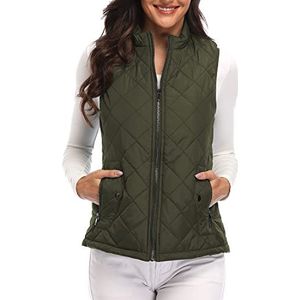 Argstar Damesvest, gewatteerde lichtgewicht ritszakken gewatteerd vest (XS-2XL), Leger Groen, S