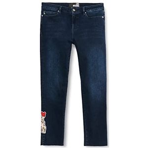 Moschino Love Women's Cropped Triblend Gepersonaliseerd met logo geborduurd handpatch bij The Hem Casual Broek, Blue Denim, 34