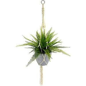 Kunstmatige Farn Busch in macramé hanglamp, bloemenlamp, katoenen koord, hanglamp bloempot, plantenhouder, ophangplafond- en wanddecoratie, kunstzinnige planten