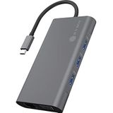 ICY BOX IB-DK4040-CPD USB-C Dock met HDMI, USB 3.0 Hub, Power Delivery, LAN, Kaartlezer, Audio, VGA voor MacBook en Laptop, Aluminium,grijs