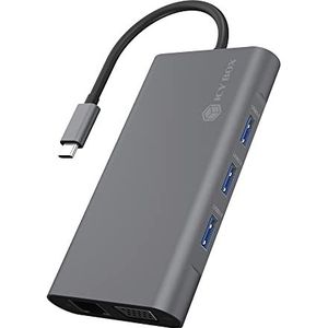 ICY BOX IB-DK4040-CPD USB-C Dock met HDMI, USB 3.0 Hub, Power Delivery, LAN, Kaartlezer, Audio, VGA voor MacBook en Laptop, Aluminium,grijs