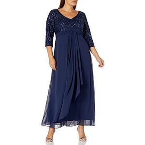 Alex Evenings Women's Size Long Lace Top Empire Waist Dress, Navy Plus, 22W