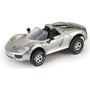 Darda 50345 - Darda Auto Porsche 918 Spyder Cabriolet, raceauto met verwisselbare terugtrekmotor, voertuig met opwindmotor, terugtrekauto voor racebanen, kinderen vanaf 5 jaar, ca. 7,5 cm, zilver