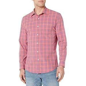 Amazon Essentials Men's Casual poplin overhemd met normale pasvorm en lange mouwen, Blauw Gewassen rood Plaid, XL