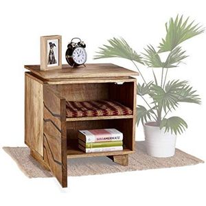Native Home Houten Nachtkastje met Deur, Solid, Mango Hout, Gedessin, Nachtkastje, Natuurlijk, 50 x 50 x 40 cm