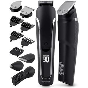 Berdsen Professionele tondeuse, 6-in-1 scheerapparaat voor heren, elektrische baardtrimmer, lichaamsscheerapparaat, neushaartrimmer, 5 wisselkoppen en 5 opzetstukken, zwart