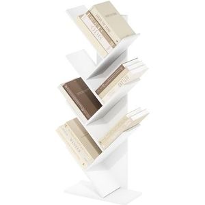 Furinno Boomboekenplank 7-laags vloerstaande boom boekenkast, wit