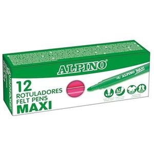 Alpino Set van 12 viltstiften, maxi roze, super wasbare markers voor kinderen, superheldere schoolstiften, viltstiften met dikke punt 5,7 mm, duurzaam en robuust