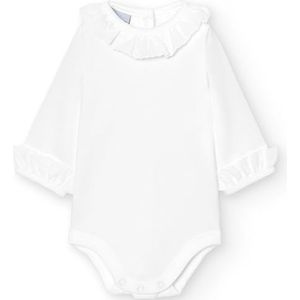 babidu Babybody met Batista-hals, Wit, 12 Maanden