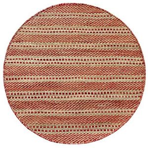 HAMID - Wol en jute tapijt rond Olivia, handgeweven wollen jute tapijt voor woonkamer, slaapkamer, rood natuurlijke kleur, (100 x 100 cm)