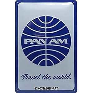 Nostalgic-Art, Metalen Retro Bord, Pan Am – Logo white – Geschenkidee voor reisliefhebbers, van metaal, Vintage ontwerp voor decoratie, 20 x 30 cm