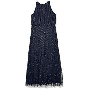 Adrianna Papell Women's Art Deco Beaded Blouson Dress with Halter Neckline, Navy, 18