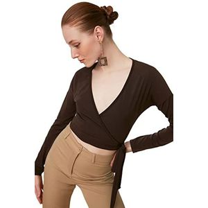 Trendyol Bruine Breasted Crop Gebreide Blouse, XL