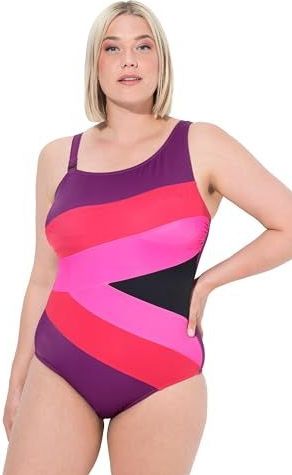 Ulla Popken - Badpak - Pink - Soft Cup - Bustier - Zonder Beugel - Color-Blocking