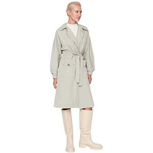 Trendyol Vrouwen Outdoor Khaki Belden Spreiding en Riem Gedetailleerde Lange Oversized Trenchcoat, Licht Kaki, 60