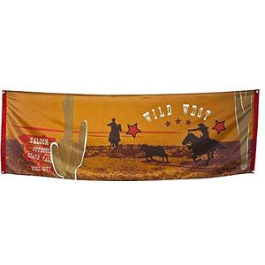 Boland 54310 - banner Wild West, 1 stuk, afmeting 220 x 74 cm, saloon, wilde westen, cowboy, indianen, wanddecoratie, themafeest, verjaardag, carnaval, slinger