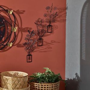 Hanah Home Stijlvolle zwarte decoratieve metalen wandaccessoireset (3 stuks) | 100% staal, 1 mm dik | afmetingen: 23 x 50 cm, 23 x 43 cm, 24 x 48 cm | lichtgewicht & modern design