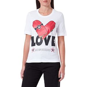 Love Moschino T-shirt voor dames, regular fit, korte mouwen, skateboard, hartprint, T-shirt, wit (optical white), 40
