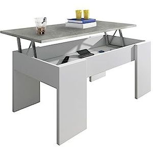 HOGAR24 ES | In hoogte verstelbare salontafel | woonkamertafel | wit met tafelblad in cementgrijs | afmetingen: 90 cm x 50 cm x 46 cm (breedte x diepte x hoogte)