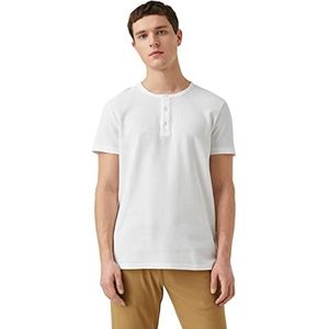 Koton Heren Button Neck Pique Basic T-Shirt, gebroken wit (001), XL