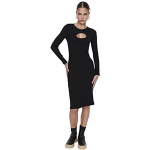 Trendyol - Dames Midi Bodycone Jurk - Zwart - Gebreid