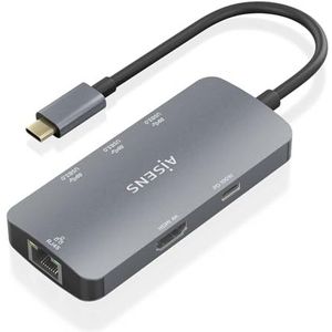 AISENS ASUC-6P019-GR 6-in-1 USB-C Dock, USB-C A 1XHDMI, 1XRJ45, 3XUSB-A, 1XUSB-C PD, grijs, 15 cm