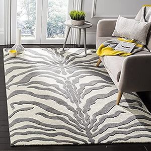 SAFAVIEH Zebra tapijt voor woonkamer, eetkamer, slaapkamer - Cambridge Collection, laagpolig, in ivoor en donkergrijs, 122 x 183 cm