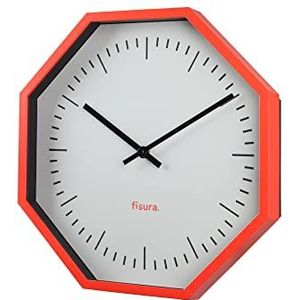 Fisura - Original reloj de pared Oktogonal verde reloj de cocina reloj de pared moderno 30 centímetros de diámetro cristal ABS 1 pila AA (Rood en wit)