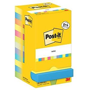Post-it Opmerkingen, energieke kleurencollectie, 76 mm x 76 mm, 90 vellen/pad, 8 + 4 gratis pads/pack
