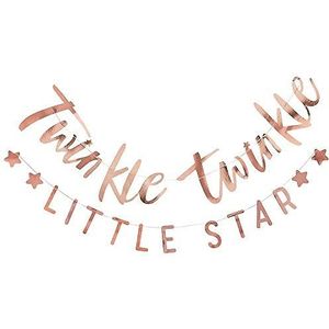 Ginger Ray Rose Gold Twinkle Little Baby Shower Bunting Party Decoration, 1.5m