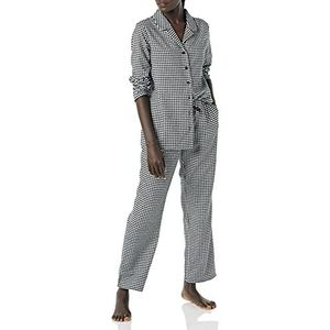 Amazon Essentials Dames flanellen pyjama met lange mouwen en knopen aan de voorkant en broek pyjamaset, zwart-wit gingham, XX-Large