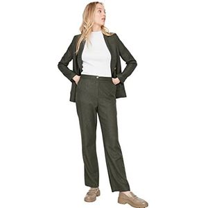 TRENDYOL Rechte broek met hoge tailleband voor heren, kaki, 66 dames, Kaki, 32 NL