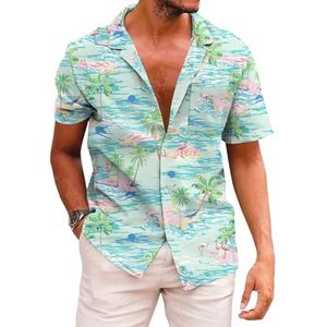 KYKU Funky Hawaiiaans overhemd voor heren, palmstrandshirts, tropische vakantieshirt, Tropisch Groen, L