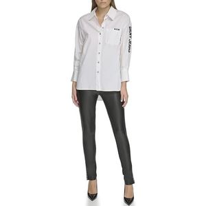 DKNY Cami-shirt met lange mouwen voor dames, button down geborduurd, wit/zwart, XS