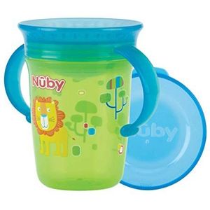 Nuby - 360° Wonder Cup met handvatten - Antiknoeibeker met 360° drinkrand - Drinkbeker voor babys - Kinderbeker met hygiënisch deksel - 240ml - Groen - 6+ maand