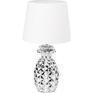 Relaxdays tafellamp ananas, met snoer, stoffen lampenkap, origineel design, decoratief, H x Ø: 47 x 25 cm, zilver-wit