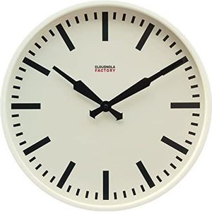 Cloudnola Factory wit metalen stationsklok - design wandklok wit, diameter 45 cm - moderne wandklok zonder tikken, op batterijen werkende kwartsklok