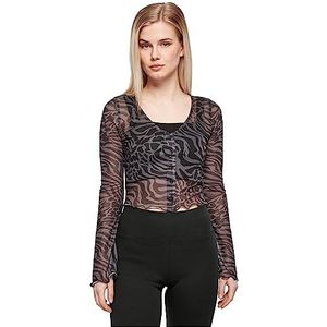 Urban Classics Dames cropped mesh cardigan vest, asfalt/zwart., 4XL