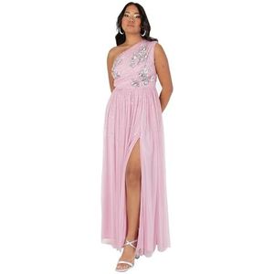 Maya Deluxe Dames Maxi Jurk One Shoulder Mouwloos Sequin Embellished Floral Tulle A-lijn voor Gelegenheid Prom Ball Gown Roze 46, cherry blossom, 46