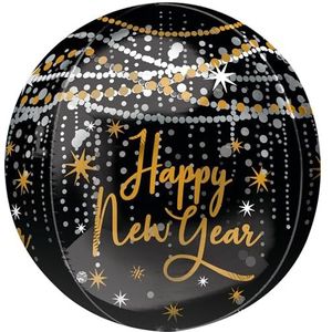 Amscan 4363375 - Orbz folieballon Midnight Hour, 38 x 40 cm, Gelukkig Nieuwjaar, oudejaarsavond, decoratie