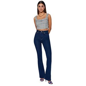 Trendyol Dames hoge taille been flare jeans broek, Donkerblauw, 58