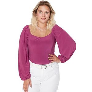 Trendyol Vrouwen Plus Size Slanke Standaard Sweetheart Geweven Plus Size Blouse, Fuchsia, 5XL grote maten