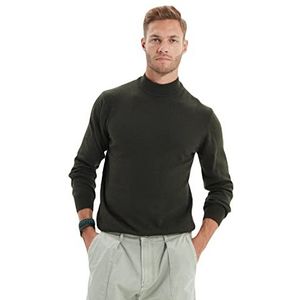 Trendyol Heren rechte lange mouwen slanke sweater, Kaki, XXL