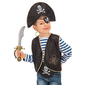 Carnival Toys 662 - Set piraat hoed oogklep oorring vest zwaard riem, fit
