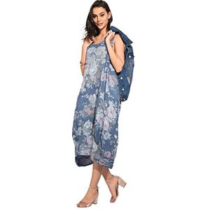 Bonateks Damesjurk, 100% linnen, gemaakt in Italië, korte jurk met plooien, voor en mouwloos, marineblauw, maat: S, Marineblauw, S