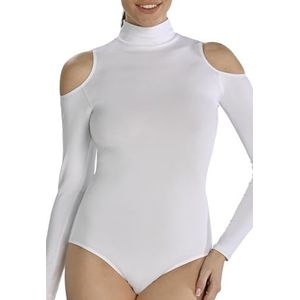 Teyli Bodys dames van hoogwaardig materiaal, body met lange mouwen, getailleerd, bodysuit voor dames van viscose met elastaan, body voor dames, wit, XS, wit, XS