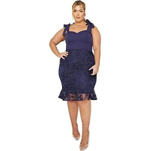 Chi Chi London Dames Plus Size Tie Strap Geborduurde Bodycon Jurk in Navy Cocktail, marineblauw, 46 grote maten