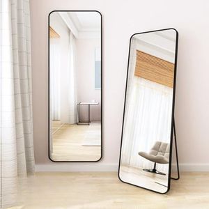 Barlezy 2-in-1 staande spiegel en wandspiegel, vierkant, 40 x 150 cm, volledig lichaam met afgeronde hoeken, voor kapperszaken, slaapkamer, woonkamer, entree